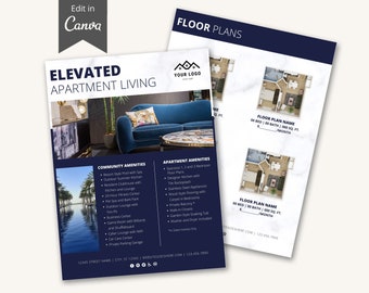 Apartment Marketing Flyer Template, Editable Floor Plans Flyer, Template for Property Managers, Edit in Canva