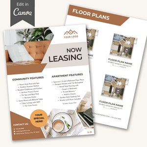 Editable Apartment Marketing Flyer for Apartment Community Floor Plans Flyer Neutral Editable Canva Template for Property Managers