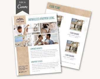Apartment Marketing Flyer Template, Editable Floor Plans Flyer, Template for Property Managers, Edit in Canva