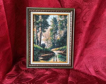 Embroidered painting landscape "Forest River"