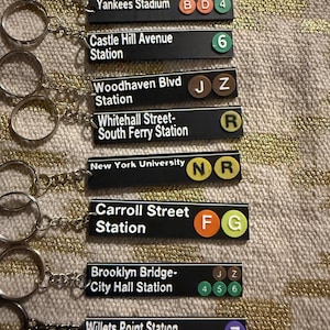 Metro station Keychain key charm bag clip NYC subway uptown downtown Bronx Brooklyn queens trains memorabilia gift  Manhattan Queens sign