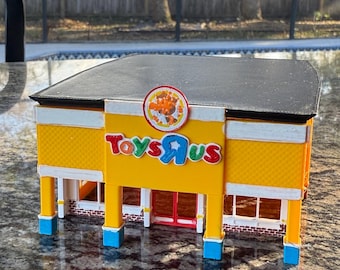 Model dioramy sklepu Toys R Us (skala N) – budynek handlowy Nostalgia z lat 70., 80. i 90. XX wieku KOMERCYJNY miniaturowy model pociągu zabawkowego
