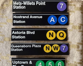 Estación de metro NYC metro N R uptown centro Bronx Brooklyn queens trenes recuerdos regalo decoración de pared Manhattan Queens letrero acento imán