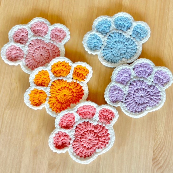 Crochet Paw Coaster Paw Print Drink Coaster Small Doily Etsy