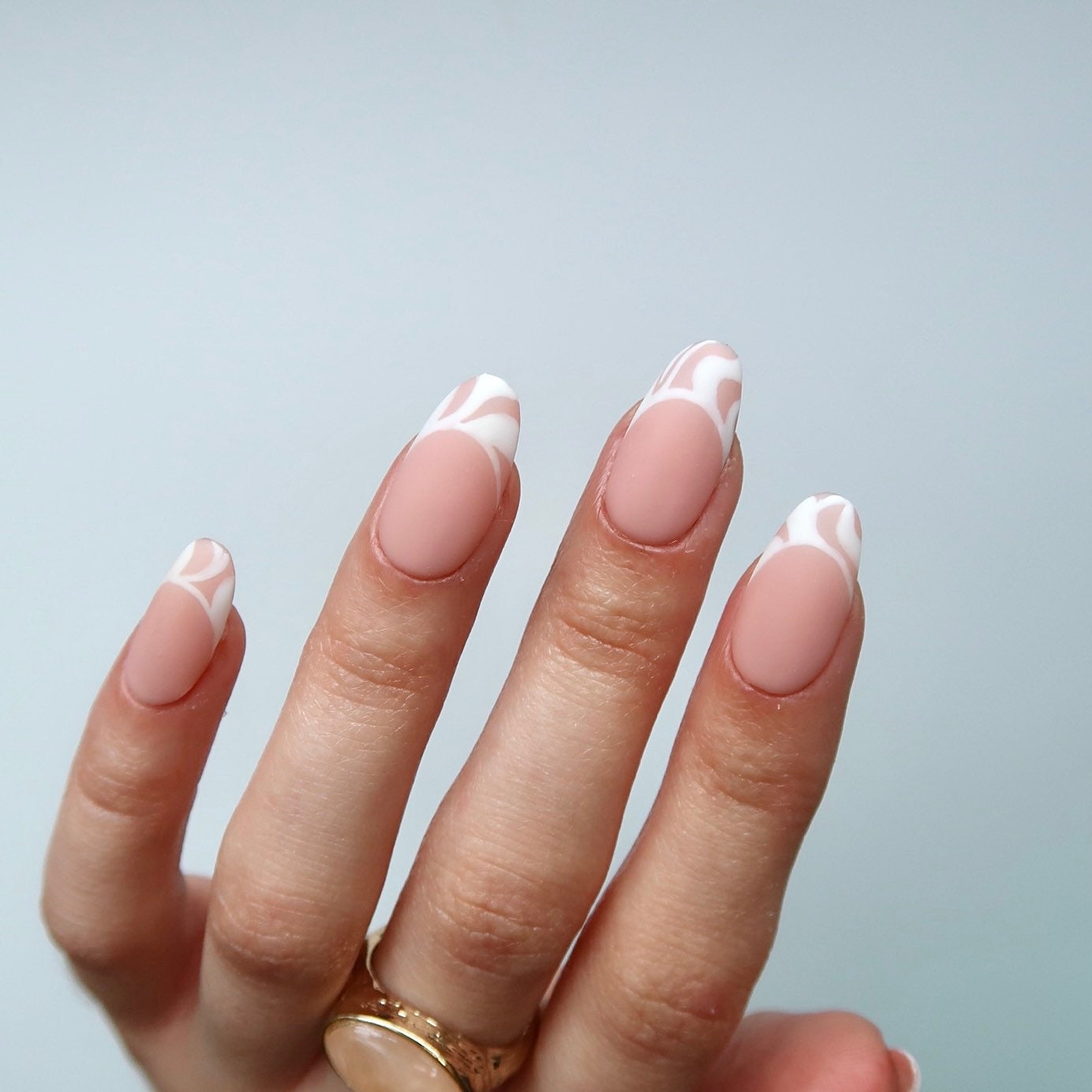 white almond nails with design