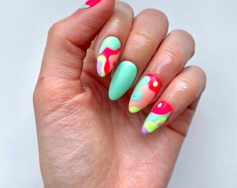 Lava Lamp | Matte Neon Abstract Press on Nails in Medium Almond