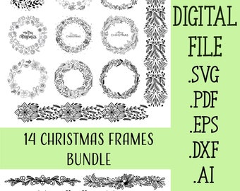 Christmas Frames SVG Bundle Winter Wreath SVG Christmas Trees Cut SVG Instant Download Laser Cut Glowforge Cricut Digital download Files