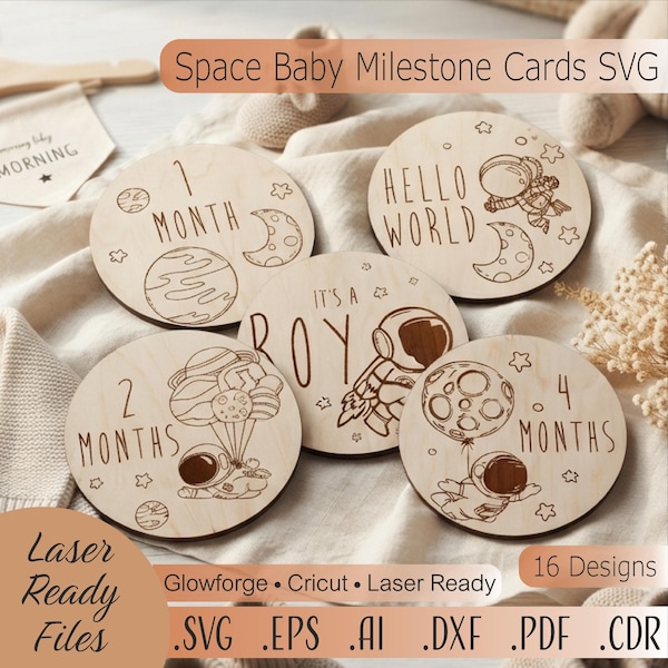 Space Baby Milestone Cards SVG – Astronaut Monthly Age Discs Laser Cut Newborn Gift Glowforge Cricut