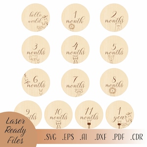 Animaux bébé jalon cartes SVG, lot d'animaux, Safari SVG, animaux SVG, fichiers à téléchargement numérique Cricut Glowforge découpé au Laser, svg d'étapes importantes