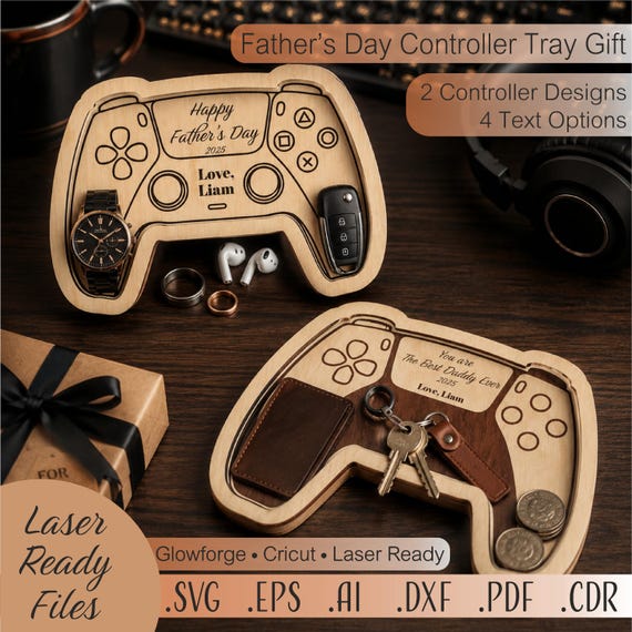 Father's Day Controller Tray SVG | Laser Cut File for Glowforge, xTool & Cricut DIY Dad Gift