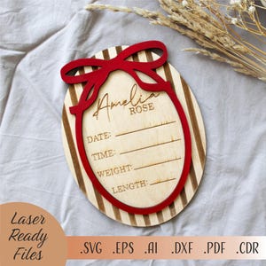 Personalisierte Geburt Name Zeichen Laser geschnitten, Baby Ankündigung Zeichen SVG, Glowforge Laser schneiden Datei Gravur Design Baby Kind Kleinkind Andenken