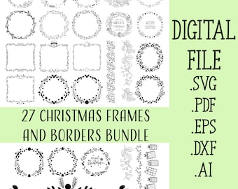 27 Christmas Frames and Borders SVG Bundle, Winter Christmas Wreath SVG, Instant Download Laser Cut Glowforge Cricut Digital download Files
