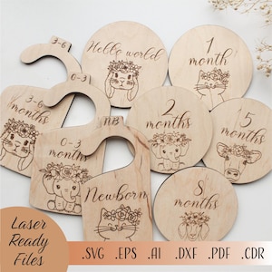 Intercalaires de placard animaux SVG, cartes jalons Svg, organisateurs de placard de chambre d'enfant, fichiers de téléchargement numérique Cricut Glowforge découpés au Laser, jalons
