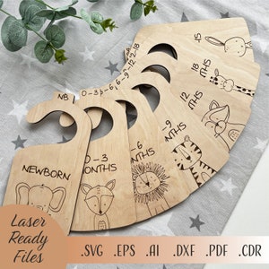 Paquete de divisores de armario para bebés SVG con animales, Safari SVG, Animales SVG, Archivos de descarga digital de Cricut Glowforge cortados con láser, Divisores de armario
