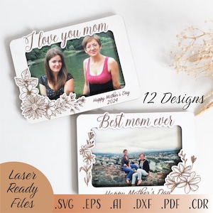 Cadre photo fête des mères SVG, fichiers découpés au laser pour cadre photo mère, cadeau pour maman svg, cadeau pour grand-mère, fichier de découpe laser pour cadre photo