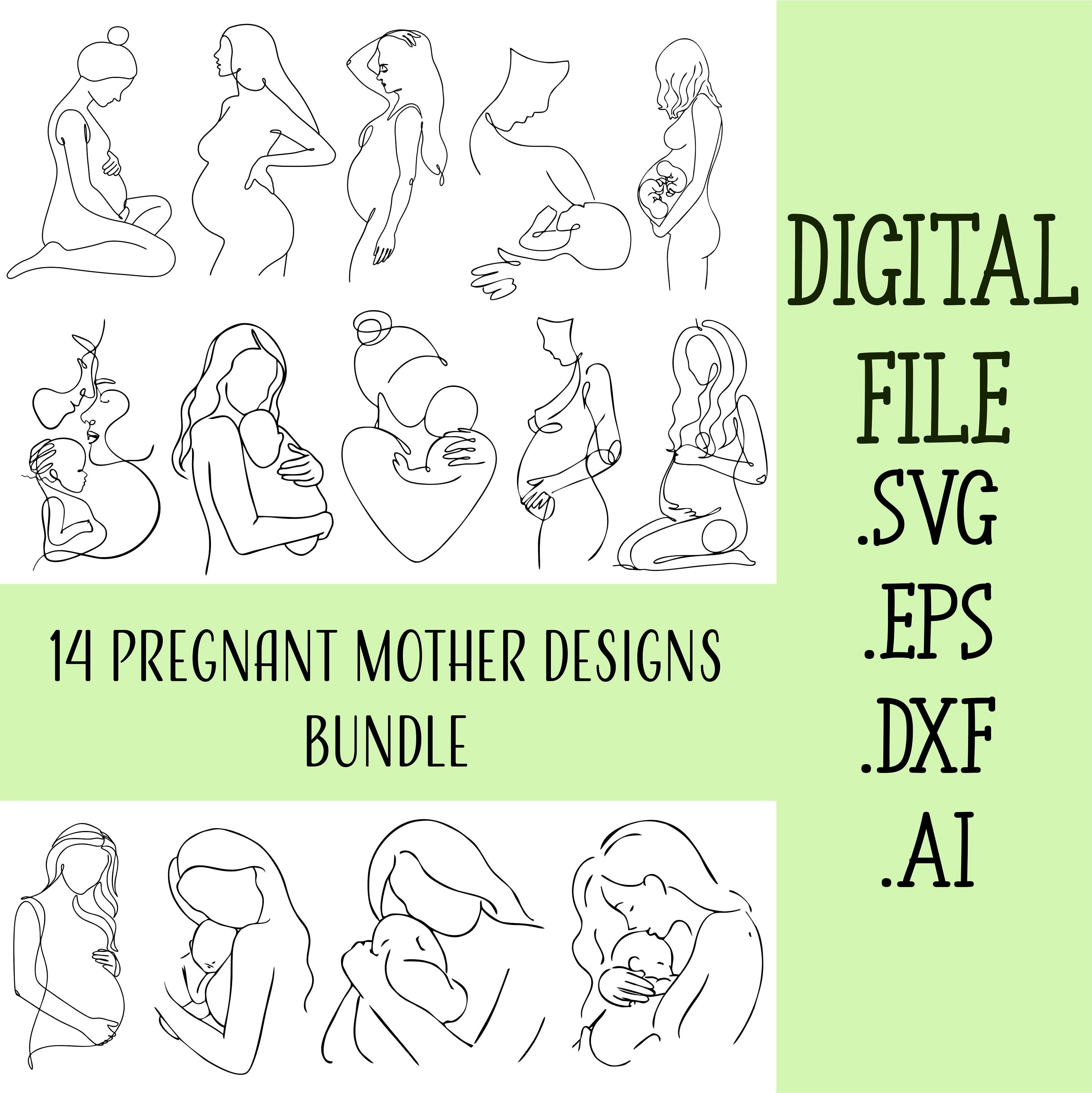 Object Mother Design Pattern 14 Pregnant Lady Mother Designs SVG Bundle, Laser Cut Glowforge Cricut ...