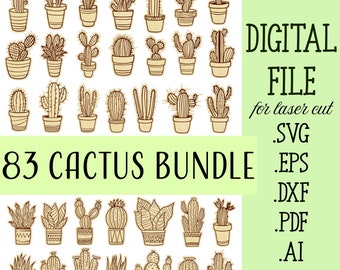 83 Cactus SVG Bundle, Laser Cut Glowforge Cricut Digital download Files, Vector Cactus Flower SVG Succulent Bouquet for Mom Mothers day gift