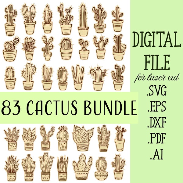 83 Cactus SVG Bundle, Laser Cut Glowforge Cricut Digital download Files, Vector Cactus Flower SVG Succulent Bouquet for Mom Mothers day gift