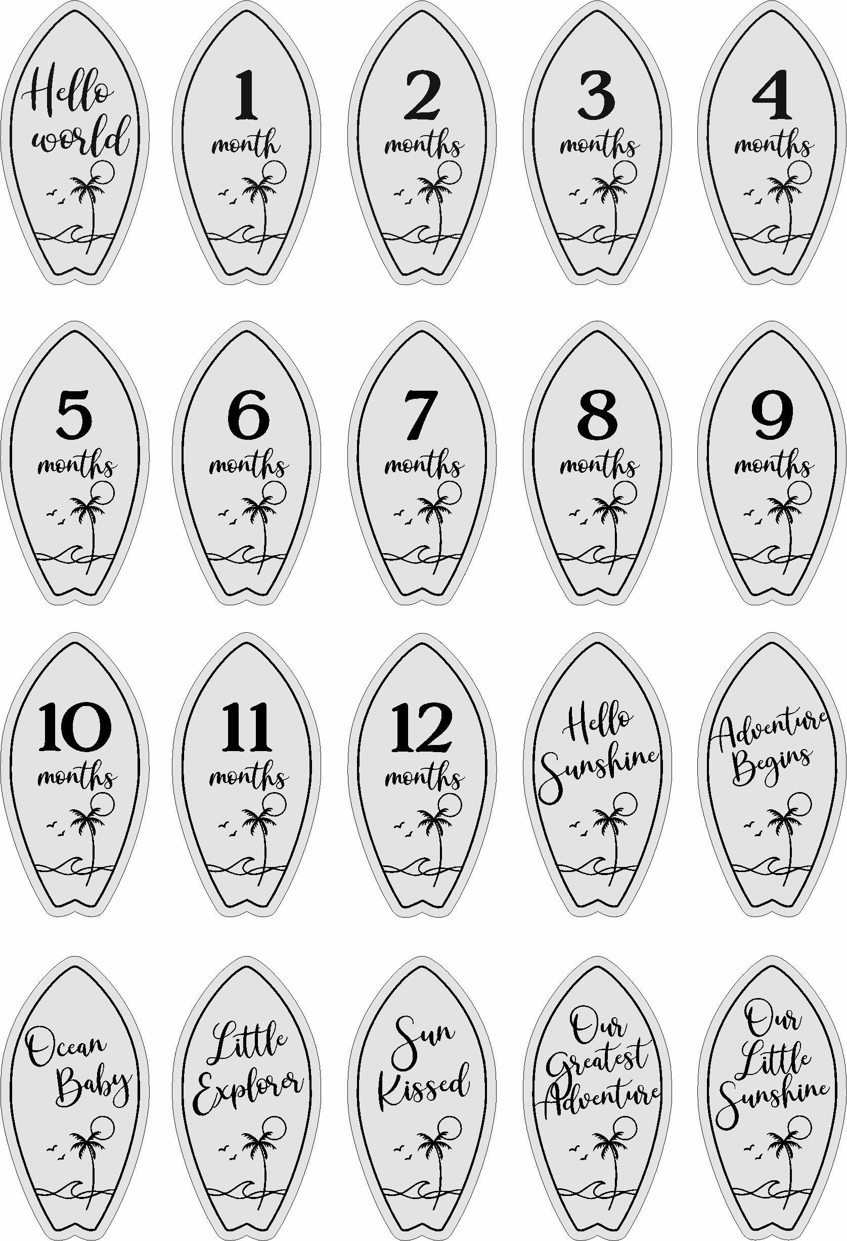Surfboard Baby Milestone Cards SVG | Ocean Baby Monthly Signs | Laser ...