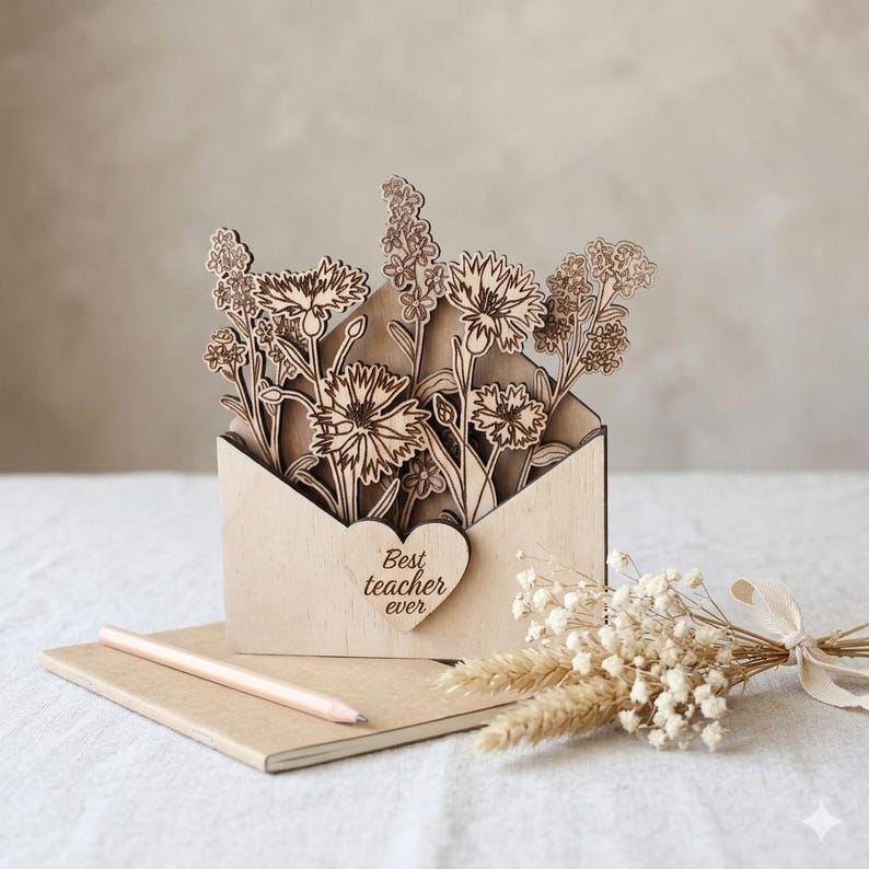 Floral Teacher Gift Card Holder SVG | Laser Cut File for Glowforge ...
