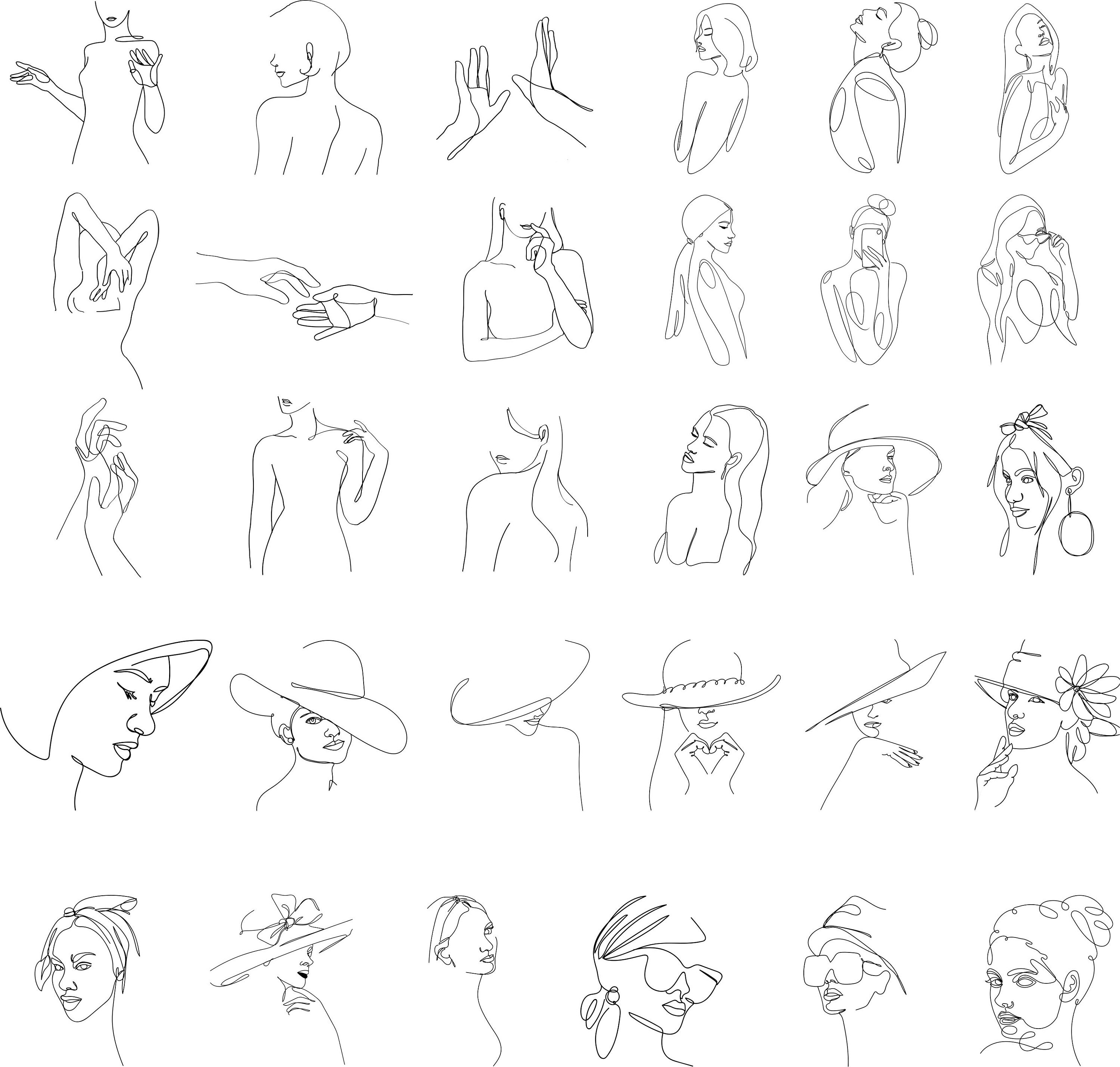 Vector Line Lady 30 Lady Line Art Designs SVG Bundle, Lady Line Art Cake Plaque, Woman ...