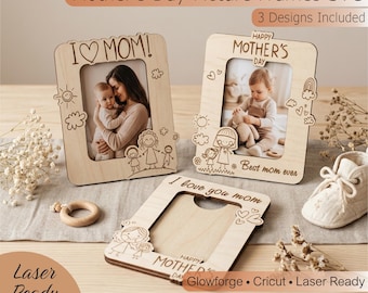 Mother’s Day Fridge Magnet Photo Frame SVG, Laser Cut Mom Gift File, Baby Photo Magnet SVG, Glowforge Cricut Frame Bundle
