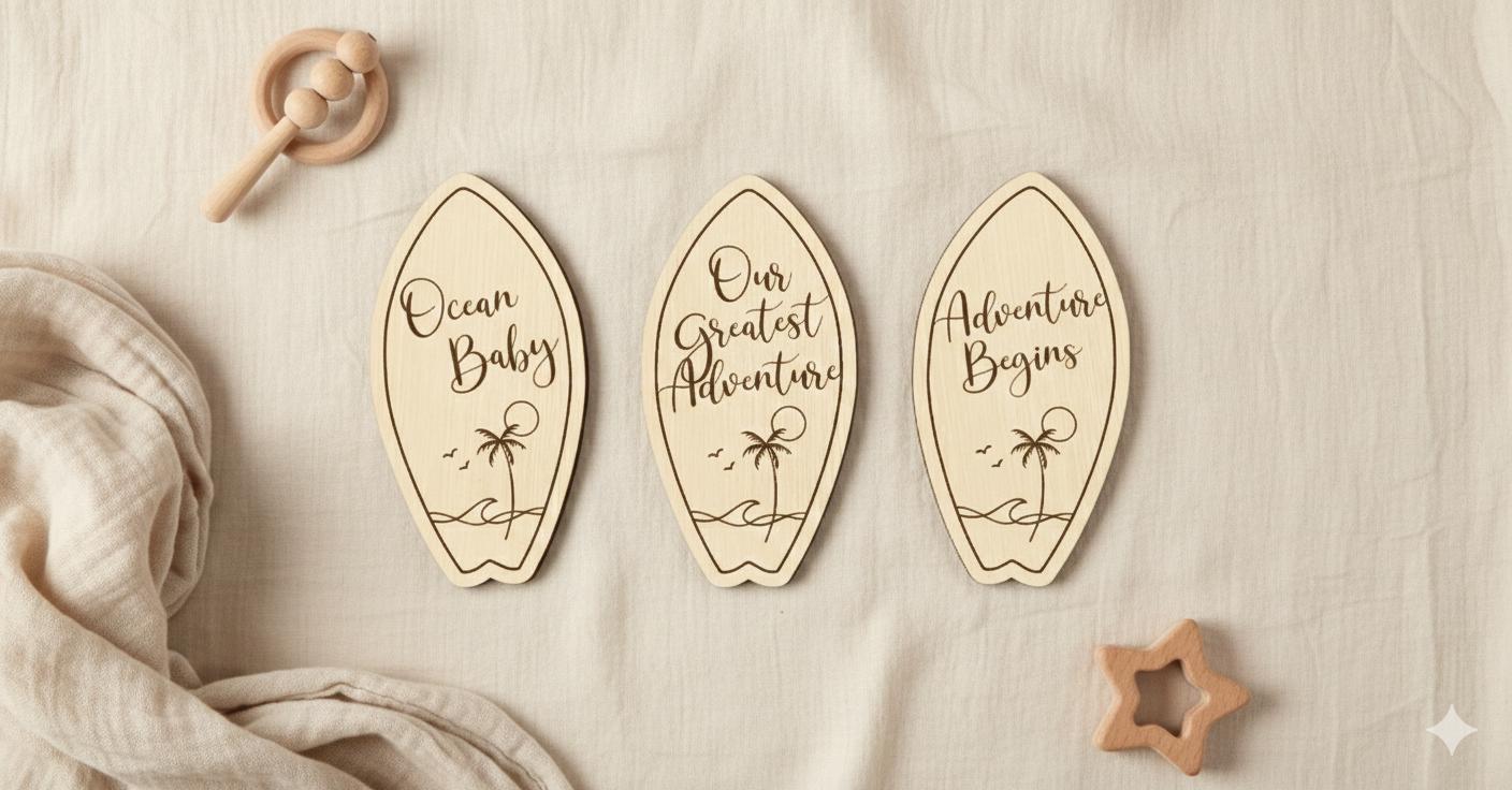 Surfboard Baby Milestone Cards SVG | Ocean Baby Monthly Signs | Laser ...
