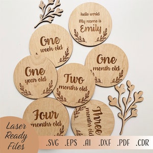 Bundle d'étapes importantes pour bébé mensuel SVG, SVG d'étape importante pour bébé, Bonjour tout le monde SVG, fichiers de téléchargement numérique Cricut Glowforge découpés au laser, cartes d'étape importante
