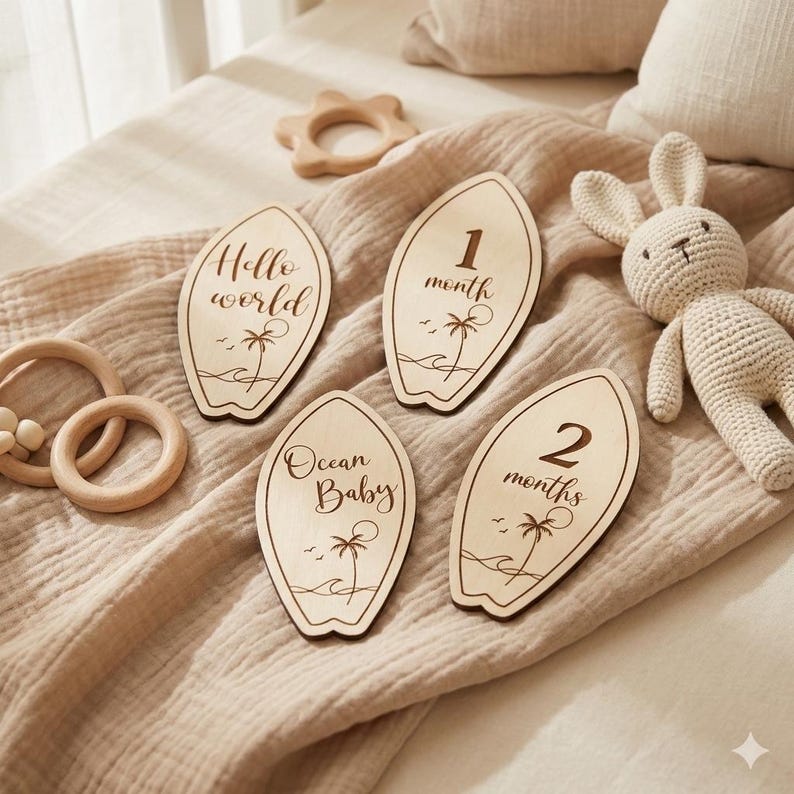 Surfboard Baby Milestone Cards SVG | Ocean Baby Monthly Signs | Laser ...