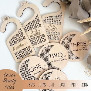 Rattan Baby Schrankteiler SVG Bundle, Rattan Meilensteine SVG, Laser Cut Glowforge Cricut Digitaler Download Dateien, Baby Meilensteinkarten