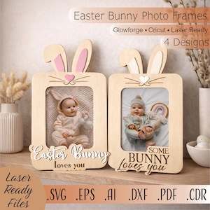 Easter Bunny Photo Frame SVG | Laser Cut Magnet Frame Files | Glowforge Cricut Easter Decor | Bunny Picture Frame SVG