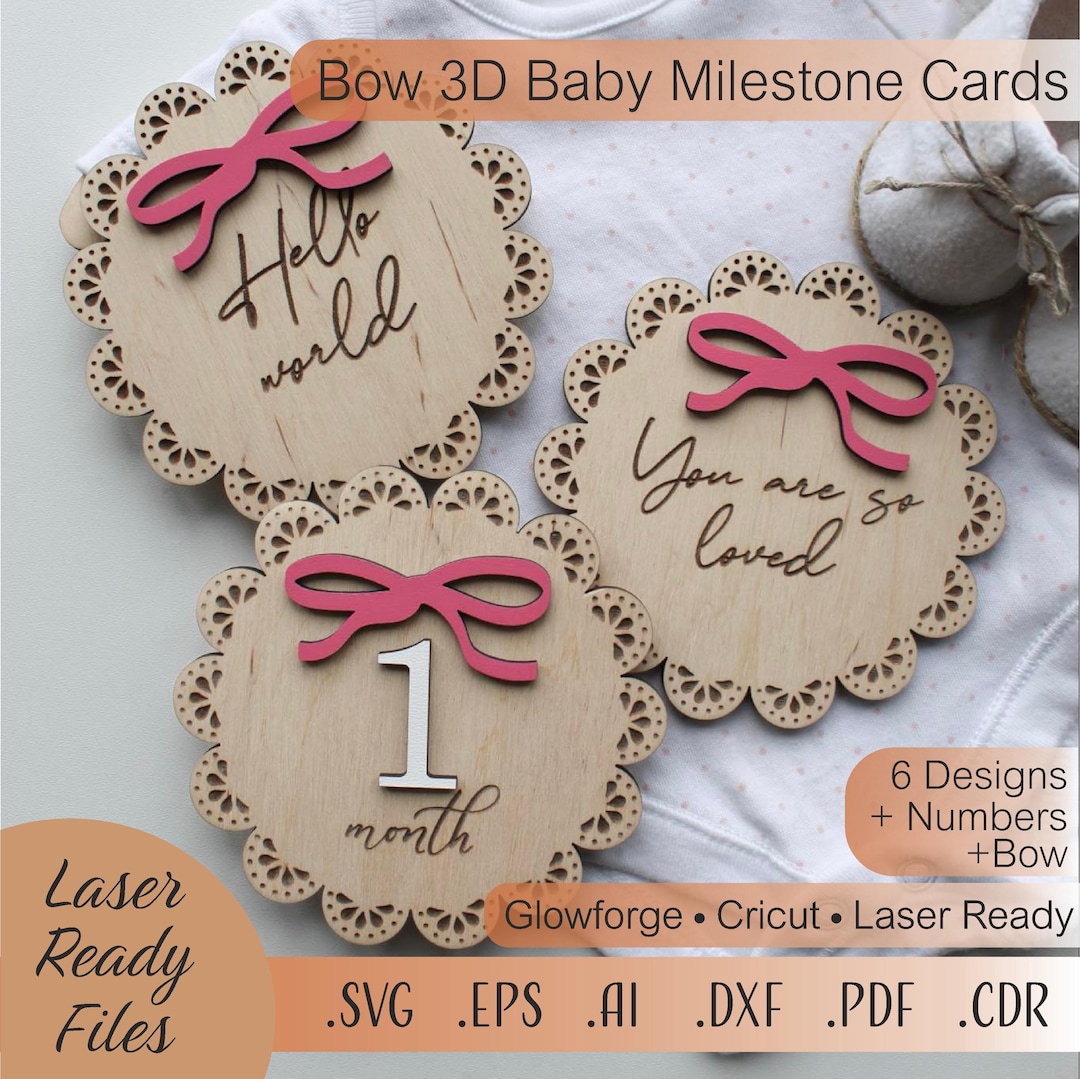 Baby Girl Bow Milestone Cards SVG – Newborn Photo Props Monthly Markers ...