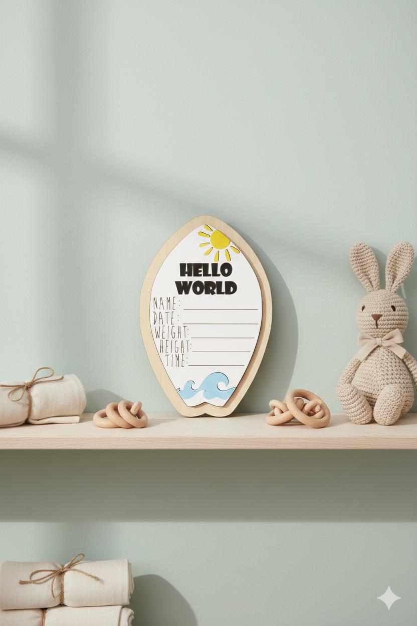 Surfboard Baby Name Sign SVG | Laser Cut Baby Birth Stats Sign | Beach ...