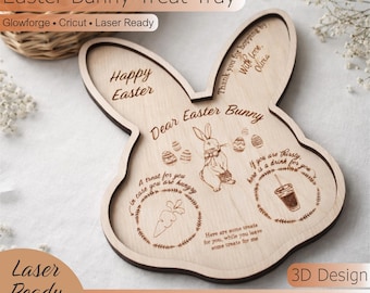 Easter Bunny Treat Tray SVG Laser Cut File, Bunny Snack Board Glowforge Cricut, Easter Treat Plate, Laser Ready SVG DXF