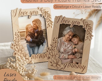 Mother’s Day Photo Frame SVG, Picture Magnet Frame Laser Cut File, Mom Grandma Gift, Glowforge Cricut File, Photo Keepsake SVG
