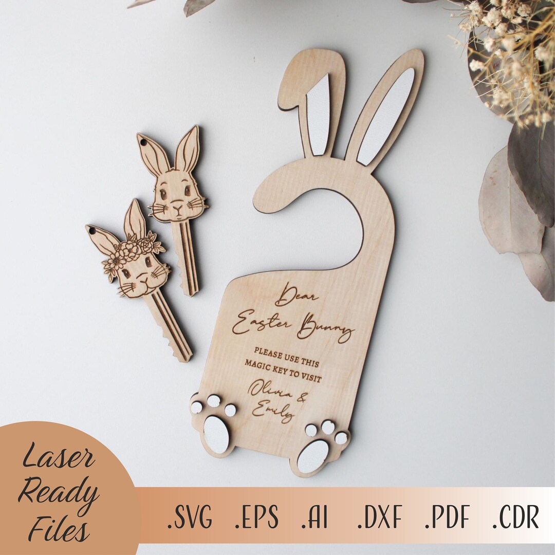 Easter Rabbit Key Svg SVG Easter Bunny Please Stop Here Door Knob Sign, Easter Bunny Door ...