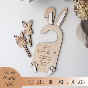 Lapin de Pâques SVG s'il vous plaît arrêter ici bouton de porte, accroche-porte lapin de Pâques fichier découpé au Laser, téléchargement numérique Glowforge, accroche-porte de Pâques