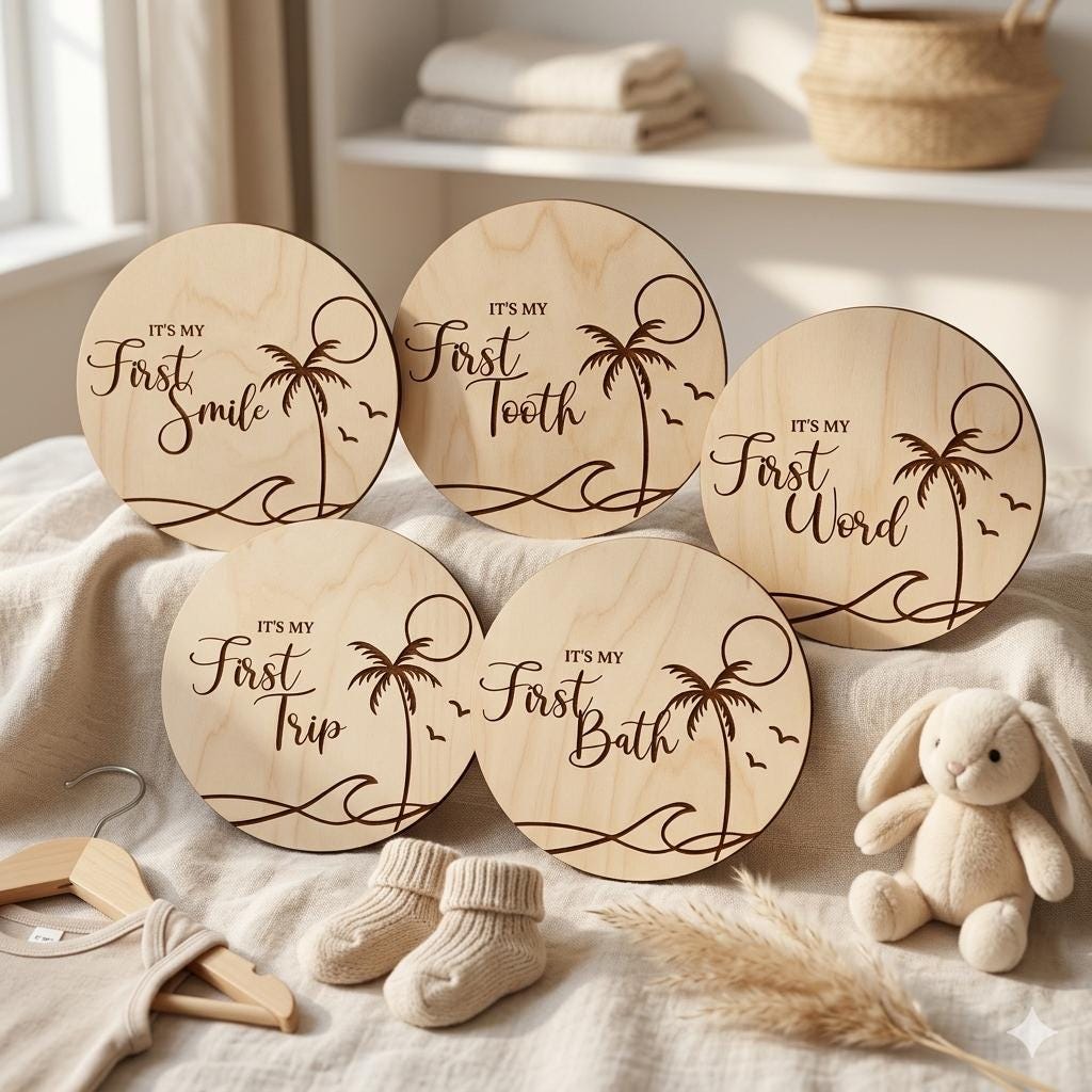 Coastal Baby Milestone Cards SVG Bundle for Glowforge, Laser Cut Closet ...