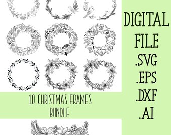 10 Christmas Frames SVG Bundle Winter Wreath SVG Christmas Trees Cut SVG Instant Download Laser Cut Glowforge Cricut Digital download Files