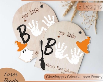 Baby’s First Halloween Handprint Sign SVG Bundle, Our little Boo Footprint Sign, Laser Cut Files for Glowforge & Cricut, Digital Download