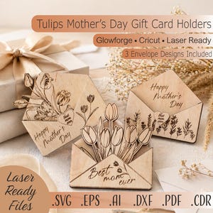 Mother's Day Gift Card Holder SVG | Laser Cut Tulip Envelope Bundle for Glowforge, Cricut & xTool