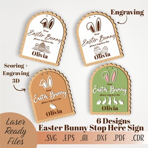 Easter Bunny Door Hanger Laser Cut File, Personalized Easter Bunny Please Stop Here Sign, Digital download Glowforge SVG Easter Door Hanger