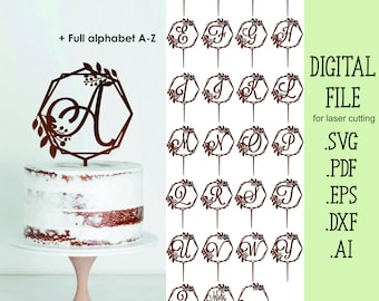 Monogramm Alphabet Cake Toppers SVG, Hochzeit Monogramm Cake Topper SVG Laser Cut Dateien, Kreis Kranz Rahmen digitaler Download Glowforge File