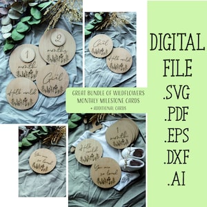 Gros paquet de Baby Milestones Wildflowers SVG, Wildflowers SVG Floral SVG Laser Cut Glowforge Cricut Téléchargement numérique Fichiers, Cartes Milestone