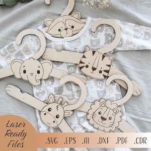 Dierlijke babykasthangers SVG, dierenbundel, safari SVG, dieren SVG, lasergesneden Glowforge Cricut digitale downloadbestanden, kastverdelers