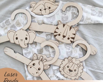 Cintres de penderie de bébé animal SVG, lot d'animaux, Safari SVG, animaux SVG, fichiers de téléchargement numérique Cricut Glowforge découpés au Laser, séparateurs de placard