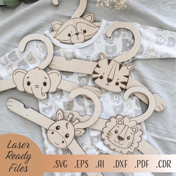 Animal Baby Closet Hangers SVG, Dierenbundel, Safari SVG, Dieren SVG, Laser Cut Glowforge Cricut Digitale downloadbestanden, Kastverdelers