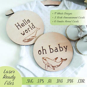 Baleines jalon cartes SVG Bundle, créatures marines jalon Photo tags, baleines SVG, fichiers à téléchargement numérique Cricut Glowforge découpé au Laser