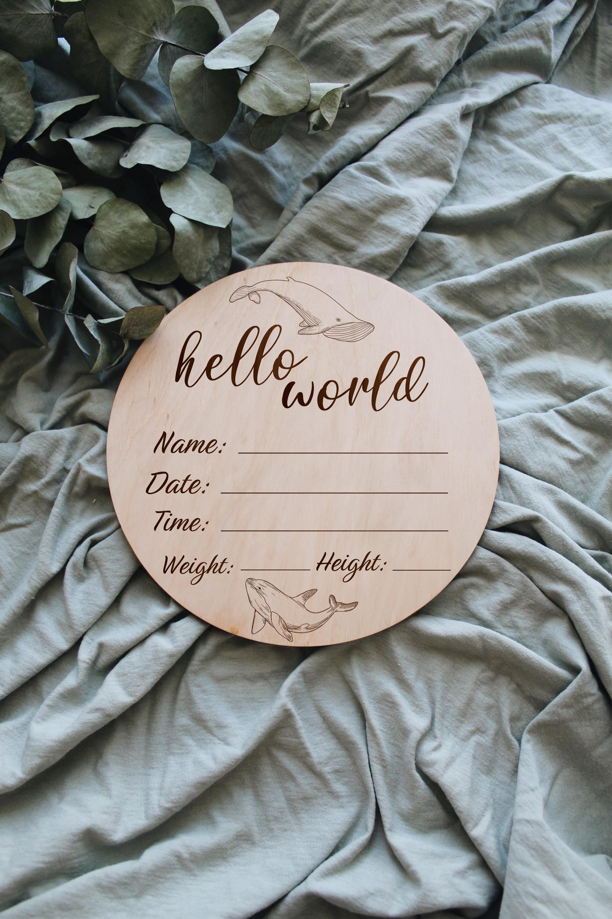 Whale Baby Birth Announcement Sign SVG Bundle – Hello World Laser Cut ...