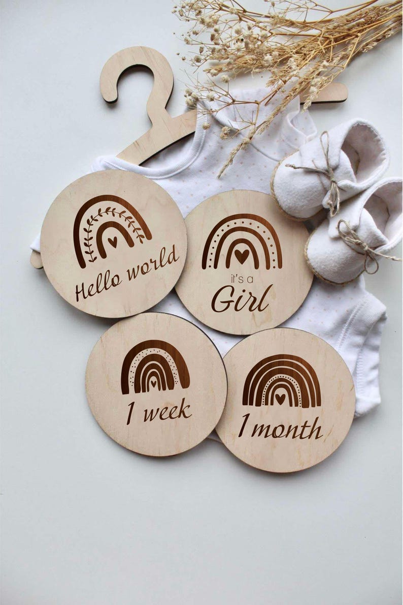 Rainbow Baby Milestone Cards SVG, Laser Cut Engraving File for ...